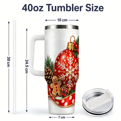 #pl[40oz|White] Red Christmas Ornament Tumbler, 40oz Stainless Steel Holiday Drinkware