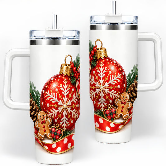 Red Christmas Ornament Tumbler, 40oz Stainless Steel Holiday Drinkware