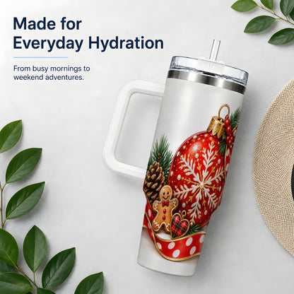 Red Christmas Ornament Tumbler, 40oz Stainless Steel Holiday Drinkware