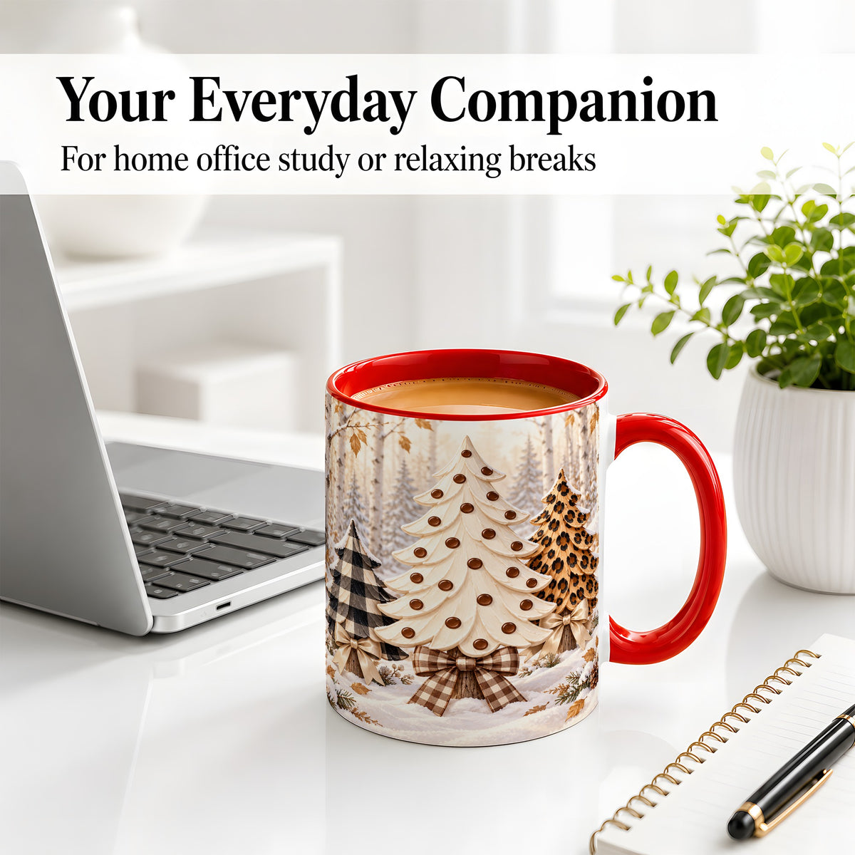#pl[11oz|Red] Leopard Print Christmas Trees Accent Mug, Ceramic Holiday Cup
