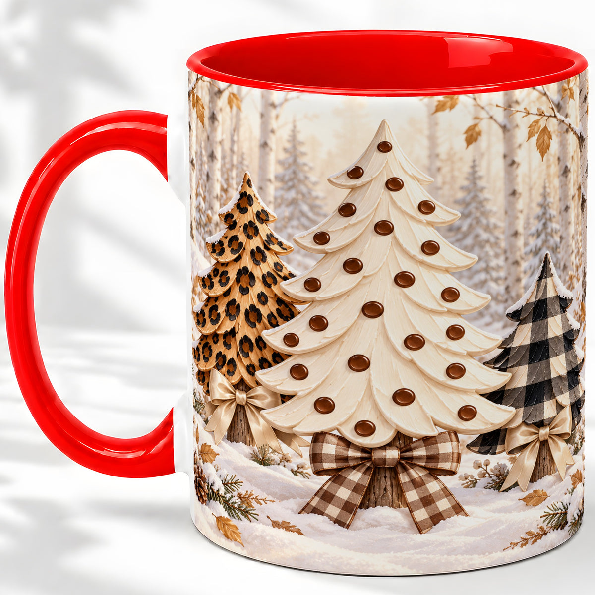 Leopard Print Christmas Trees Accent Mug, Ceramic Holiday Cup