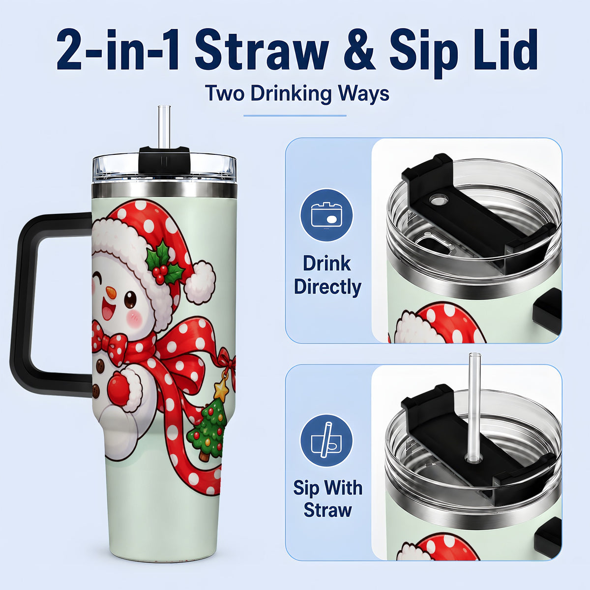 #pl[40oz|Black] Cute Christmas Snowman Tumbler, 40oz Stainless Steel Festive Cup