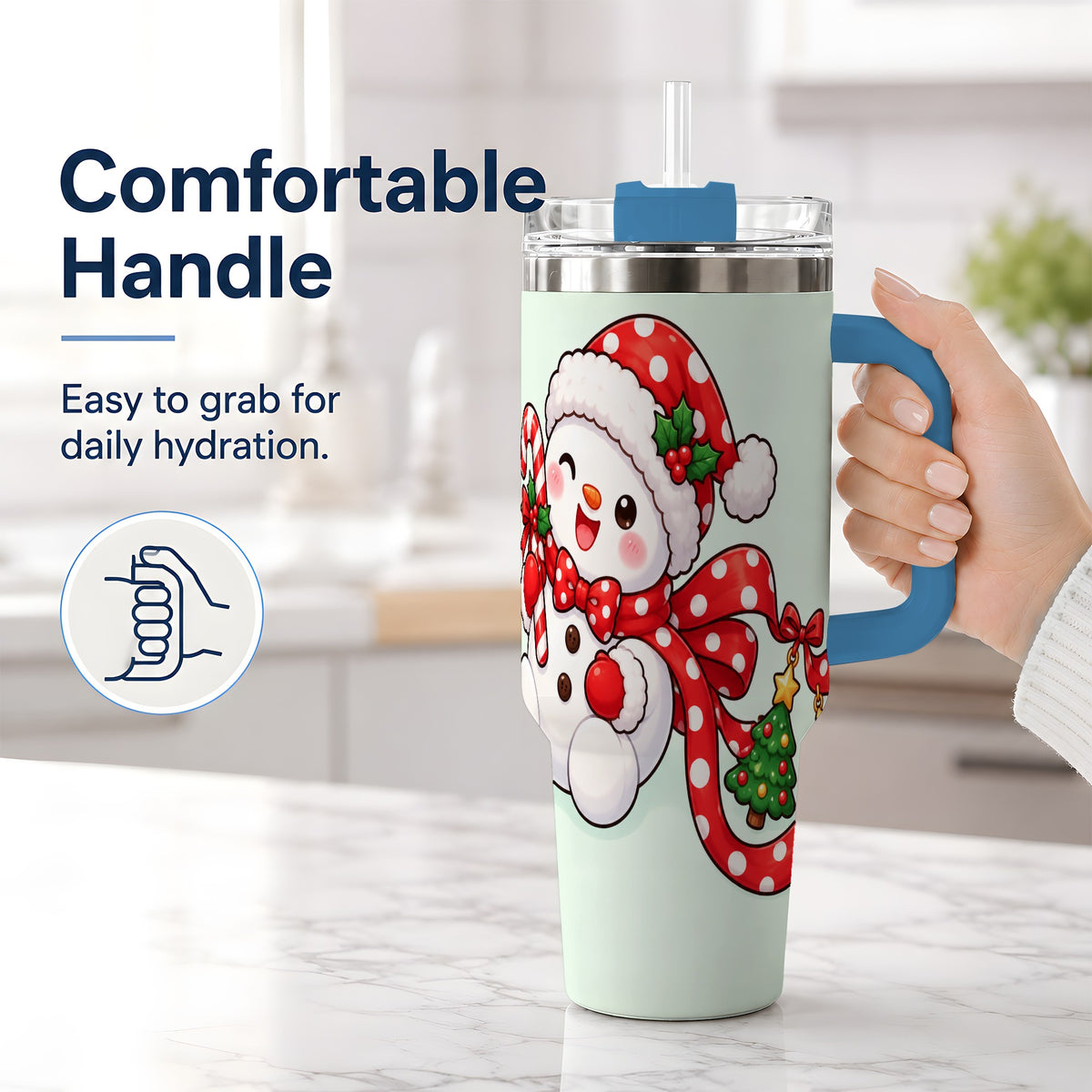 #pl[40oz|Blue] Cute Christmas Snowman Tumbler, 40oz Stainless Steel Festive Cup