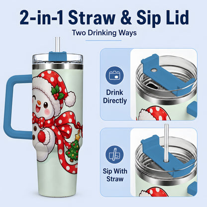 #pl[40oz|Blue] Cute Christmas Snowman Tumbler, 40oz Stainless Steel Festive Cup