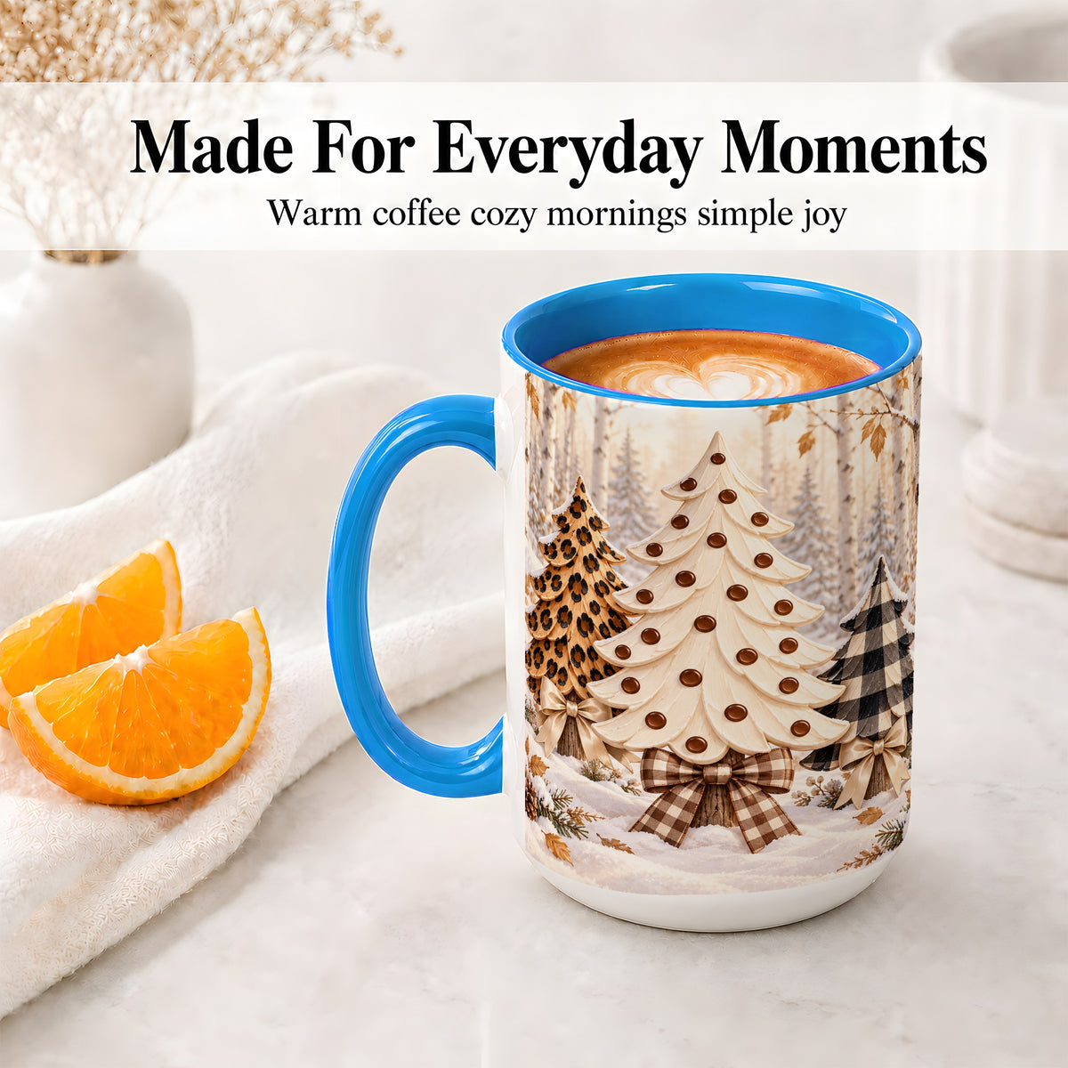 #pl[15oz|Blue] Leopard Print Christmas Trees Accent Mug, Ceramic Holiday Cup