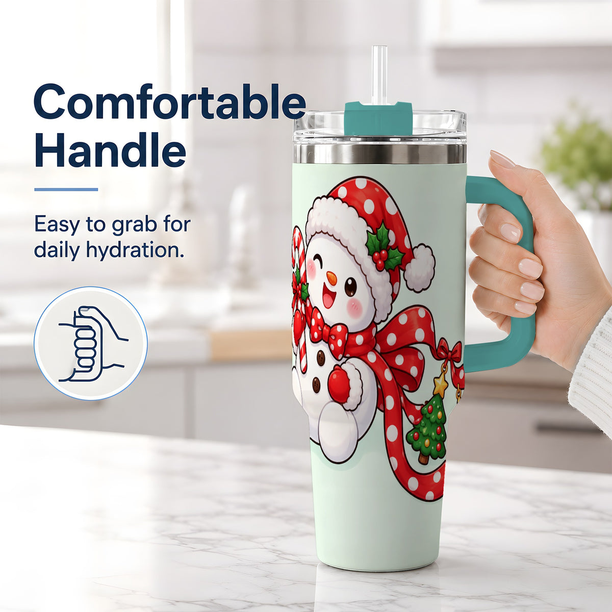 #pl[40oz|Green] Cute Christmas Snowman Tumbler, 40oz Stainless Steel Festive Cup