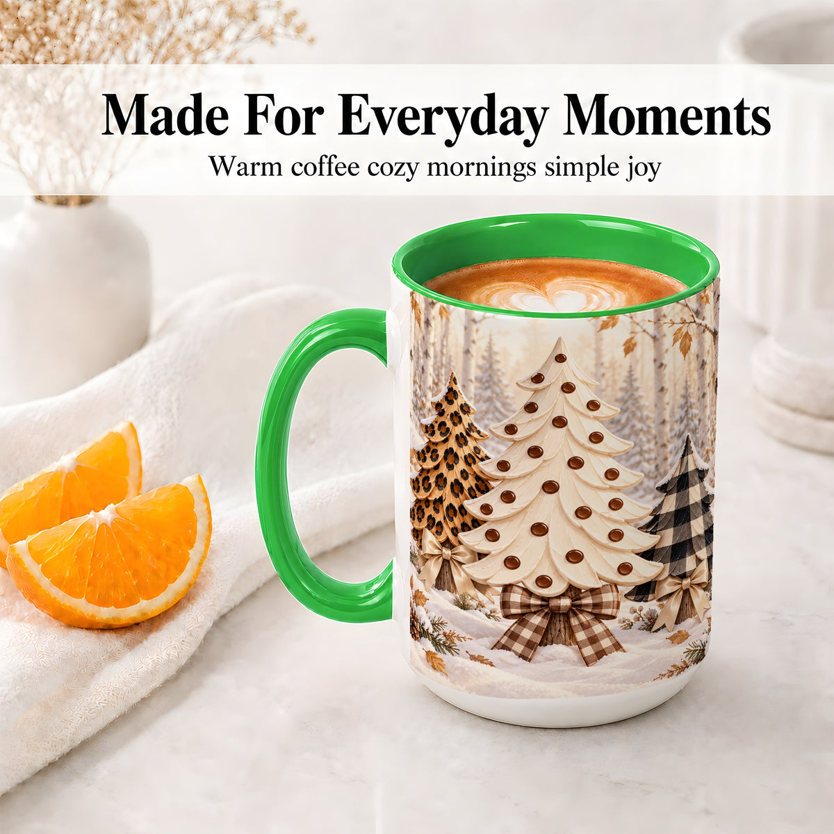 #pl[15oz|Green] Leopard Print Christmas Trees Accent Mug, Ceramic Holiday Cup