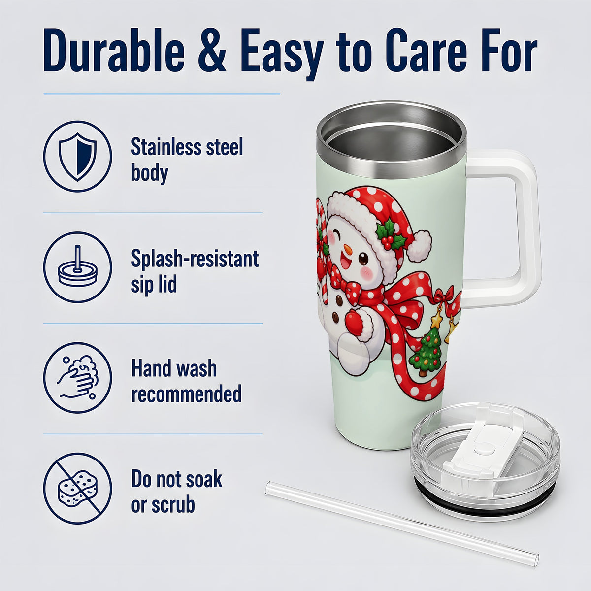 Cute Christmas Snowman Tumbler, 40oz Stainless Steel Festive Cup