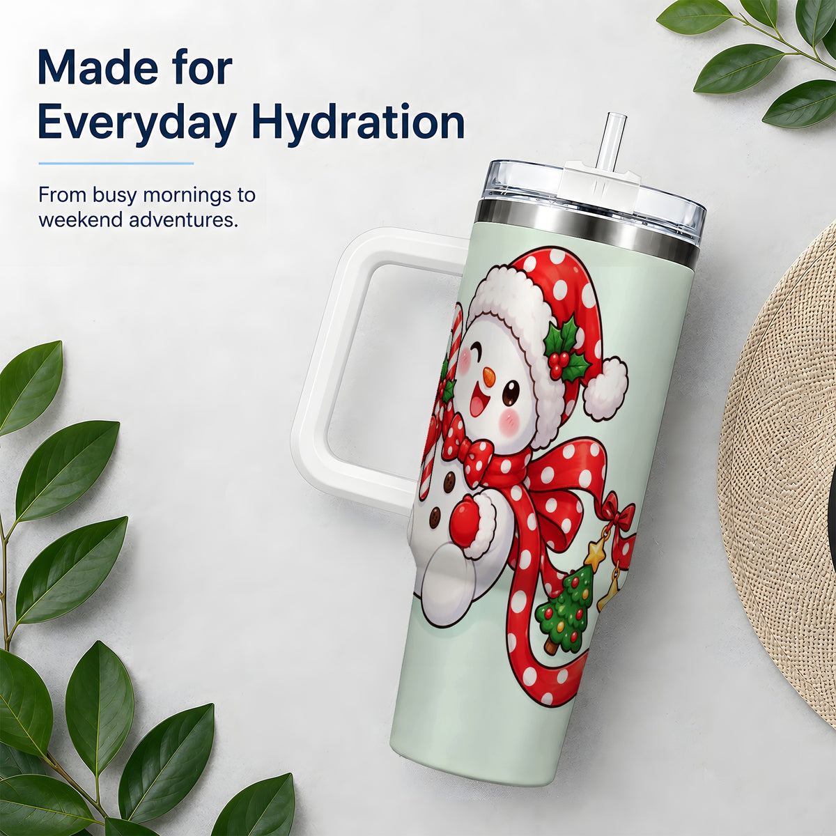Cute Christmas Snowman Tumbler, 40oz Stainless Steel Festive Cup