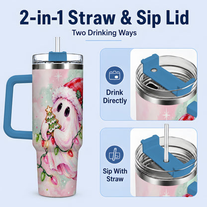#pl[40oz|Blue] Cute Christmas Ghost Tumbler, 40oz Stainless Steel Holiday Drinkware