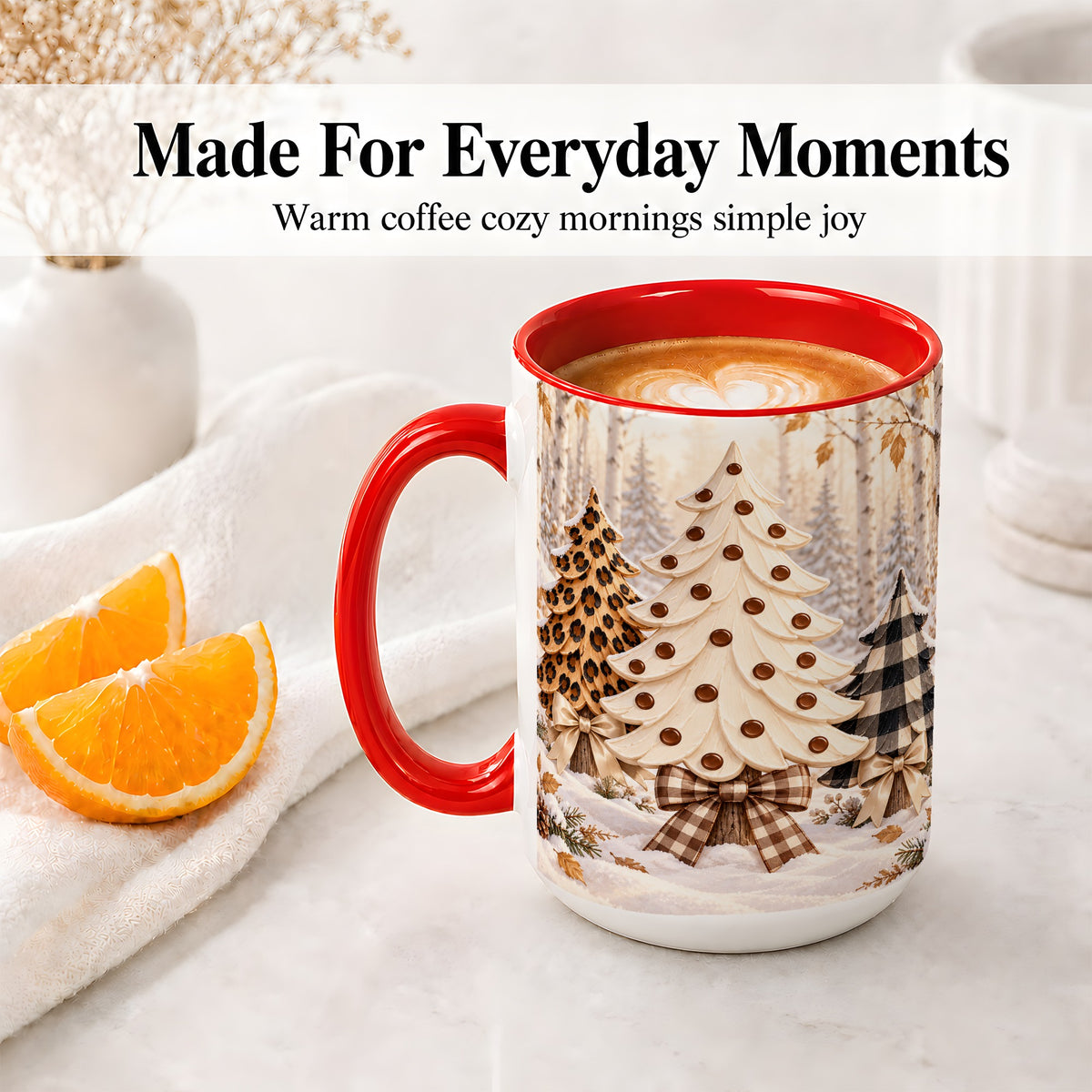 #pl[15oz|Red] Leopard Print Christmas Trees Accent Mug, Ceramic Holiday Cup