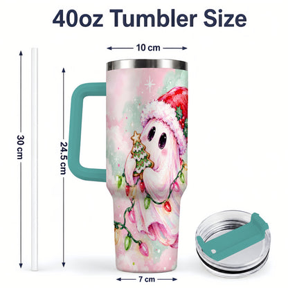 #pl[40oz|Green] Cute Christmas Ghost Tumbler, 40oz Stainless Steel Holiday Drinkware