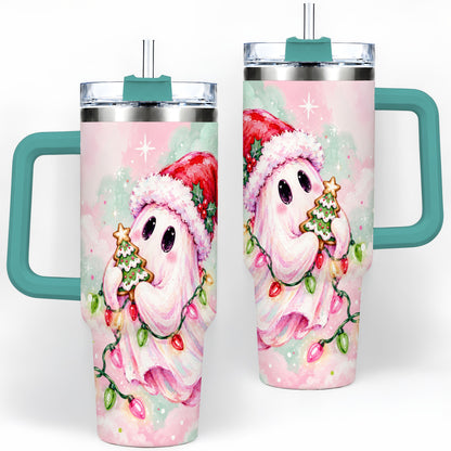 #pl[40oz|Green] Cute Christmas Ghost Tumbler, 40oz Stainless Steel Holiday Drinkware