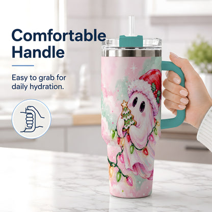 #pl[40oz|Green] Cute Christmas Ghost Tumbler, 40oz Stainless Steel Holiday Drinkware