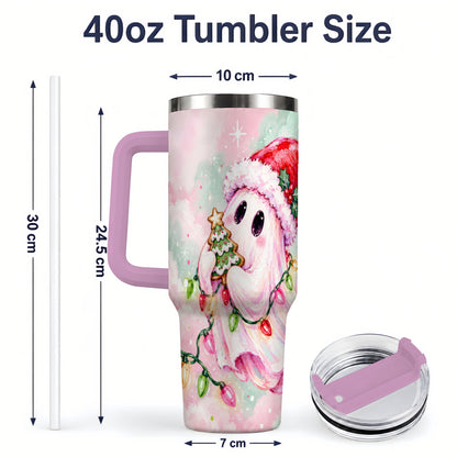 #pl[40oz|Pink] Cute Christmas Ghost Tumbler, 40oz Stainless Steel Holiday Drinkware