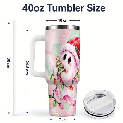 #pl[40oz|White] Cute Christmas Ghost Tumbler, 40oz Stainless Steel Holiday Drinkware