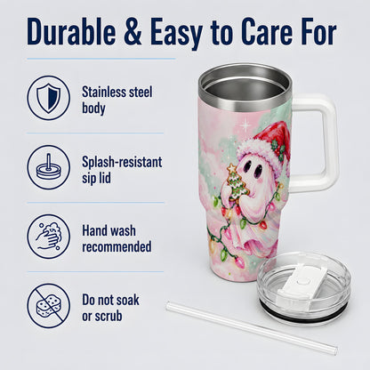 Cute Christmas Ghost Tumbler, 40oz Stainless Steel Holiday Drinkware