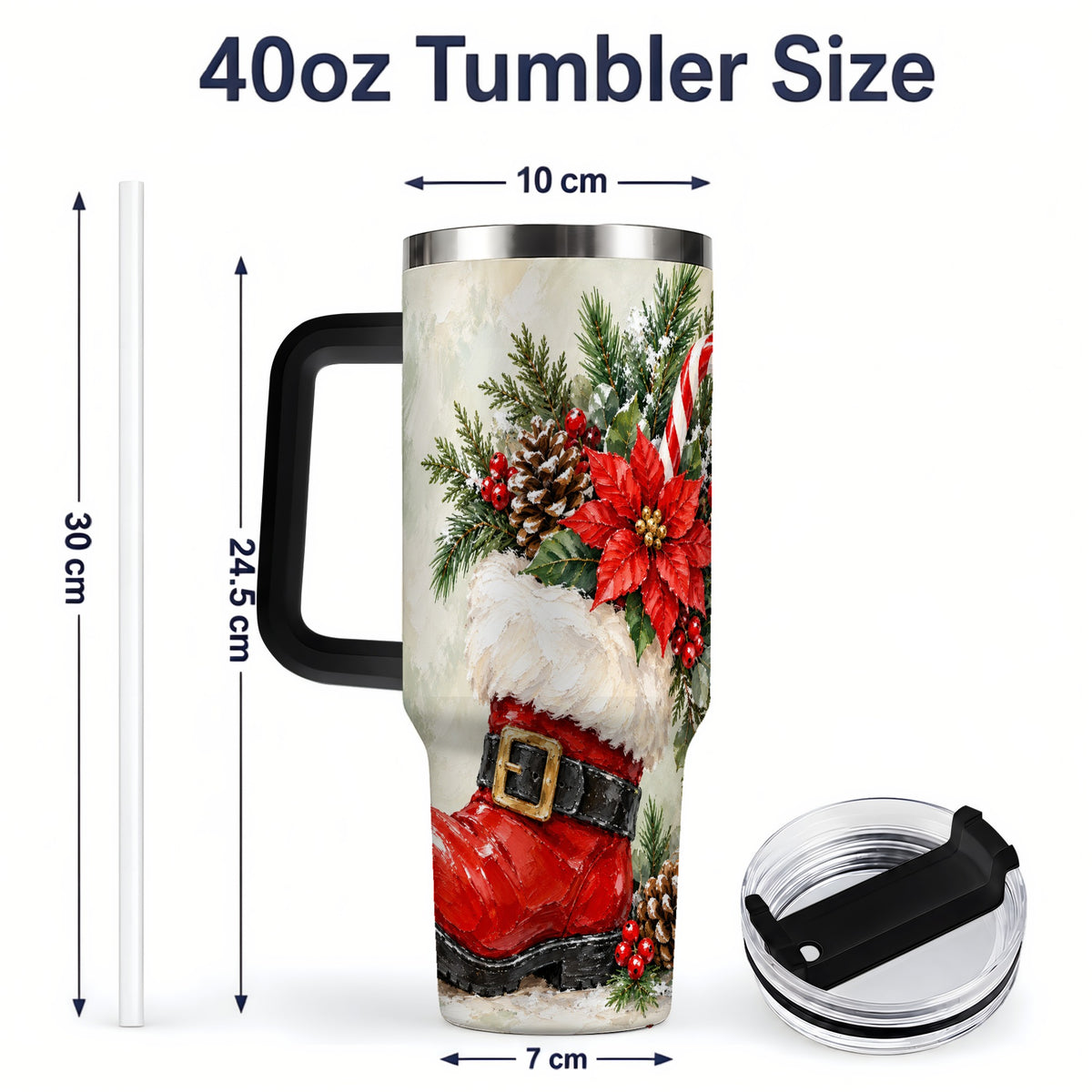 #pl[40oz|Black] Santa Boot Christmas Tumbler, 40oz Stainless Steel Festive Drinkware