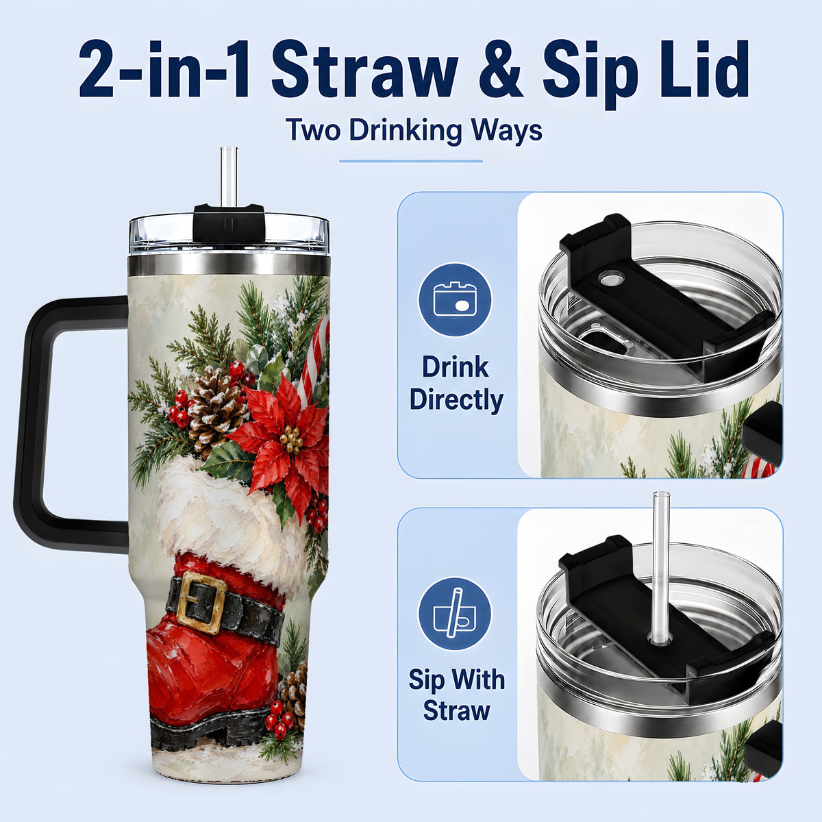 #pl[40oz|Black] Santa Boot Christmas Tumbler, 40oz Stainless Steel Festive Drinkware