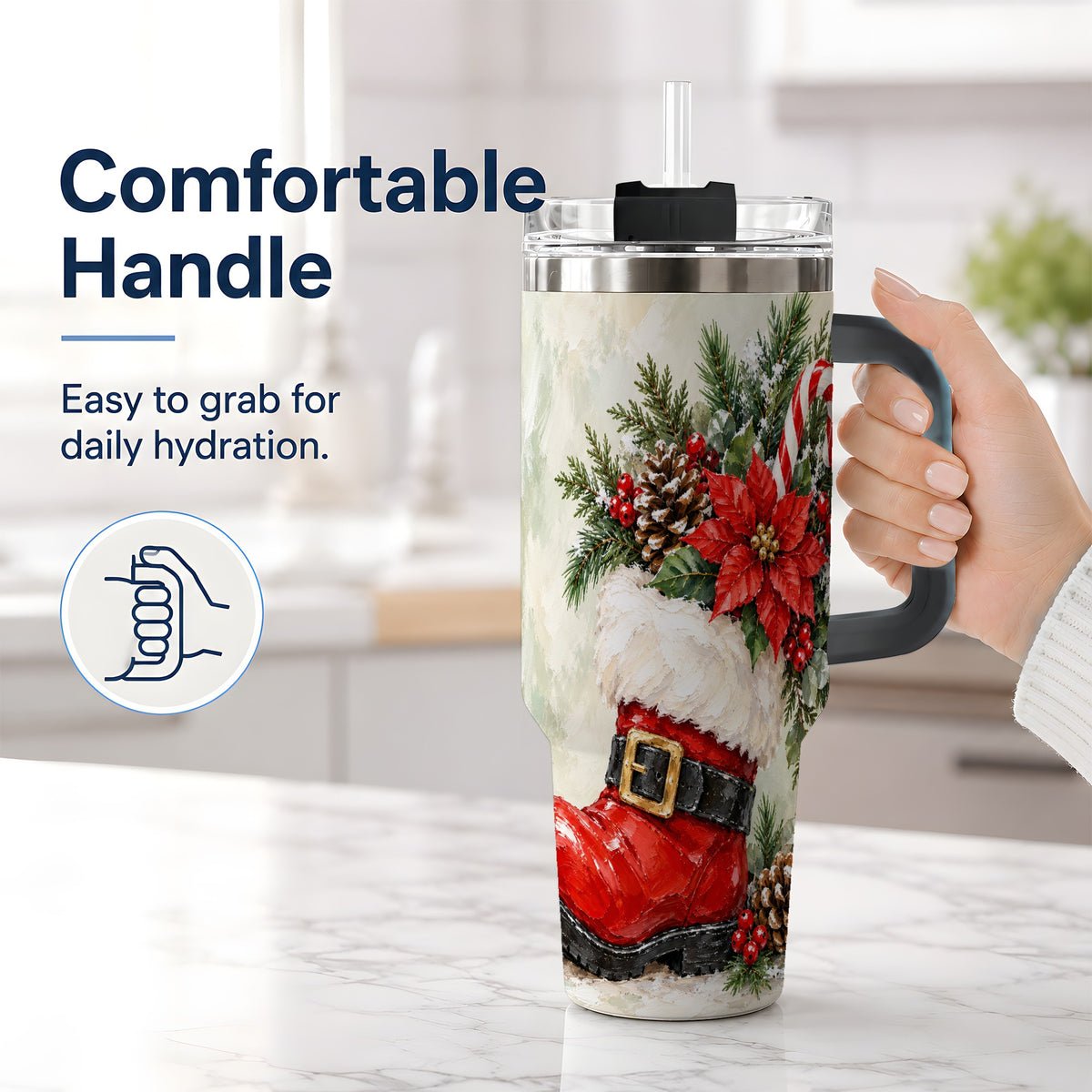 #pl[40oz|Black] Santa Boot Christmas Tumbler, 40oz Stainless Steel Festive Drinkware
