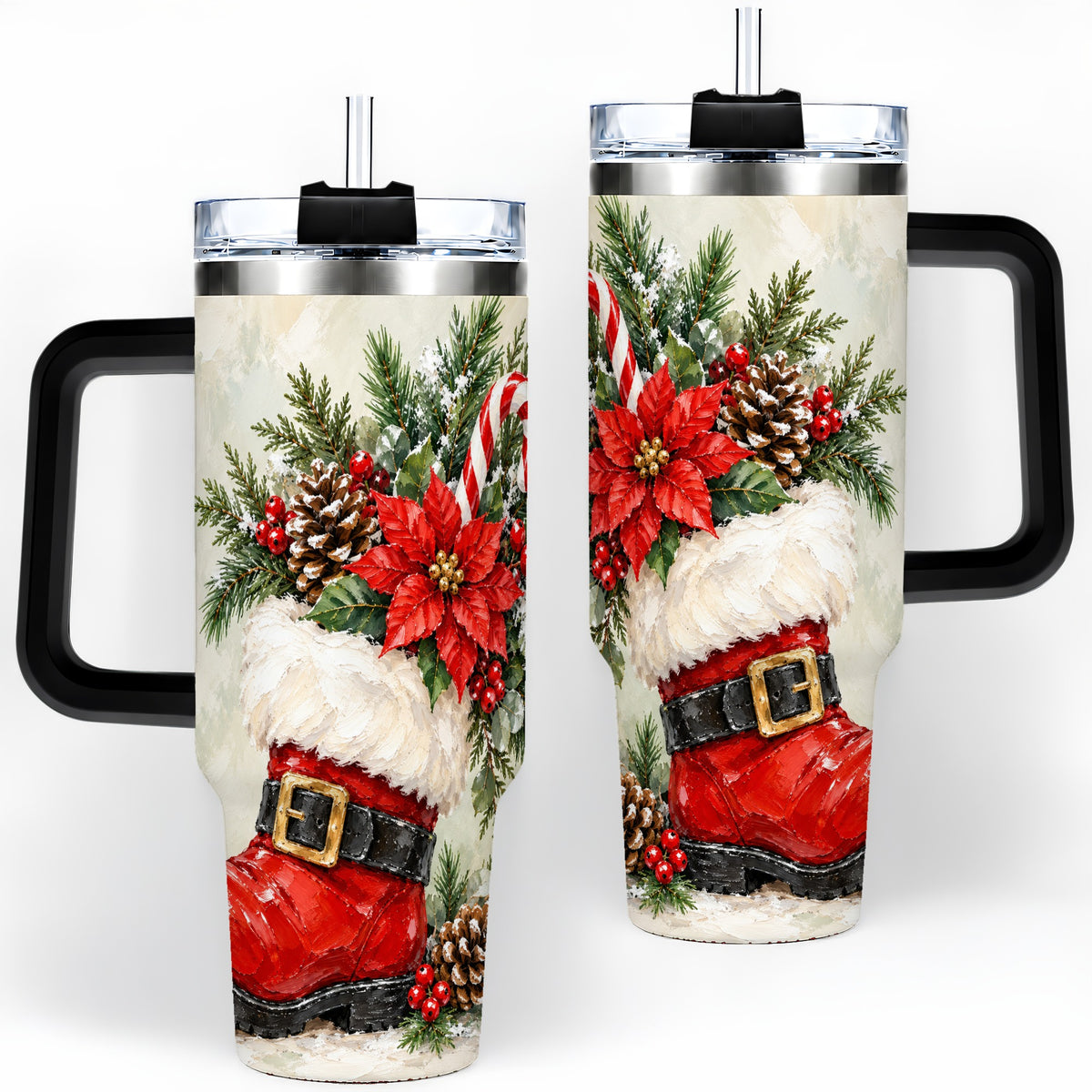 #pl[40oz|Black] Santa Boot Christmas Tumbler, 40oz Stainless Steel Festive Drinkware