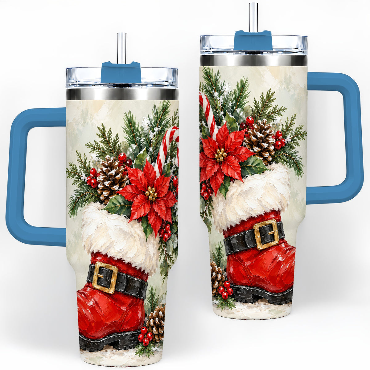 #pl[40oz|Blue] Santa Boot Christmas Tumbler, 40oz Stainless Steel Festive Drinkware