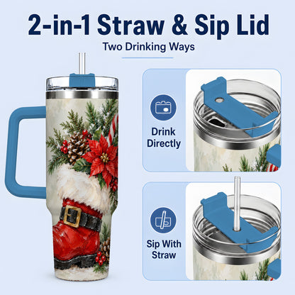 #pl[40oz|Blue] Santa Boot Christmas Tumbler, 40oz Stainless Steel Festive Drinkware