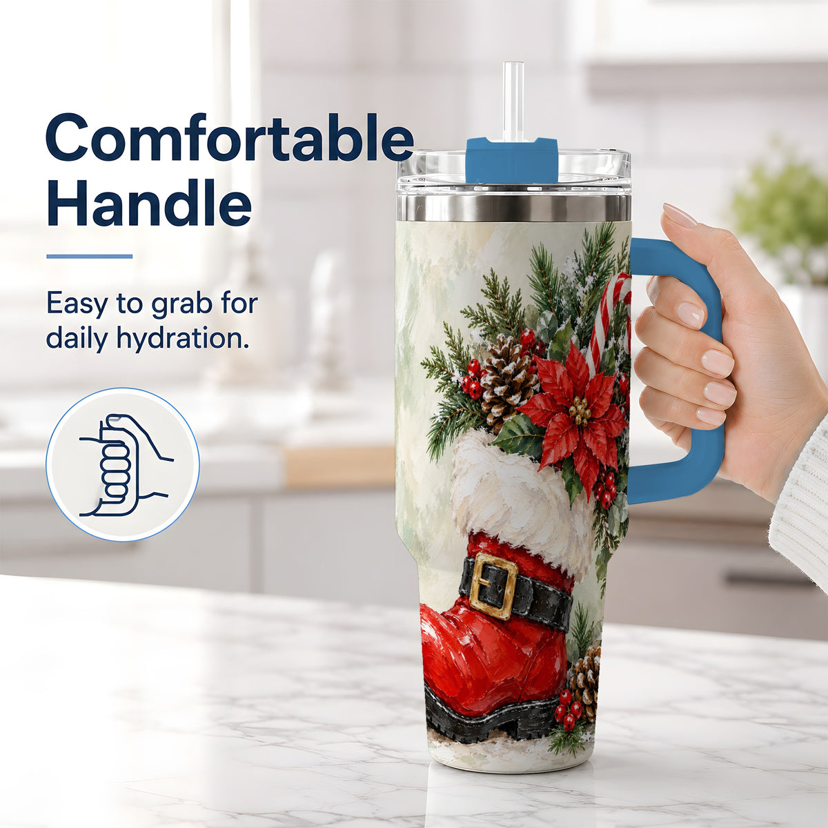 #pl[40oz|Blue] Santa Boot Christmas Tumbler, 40oz Stainless Steel Festive Drinkware