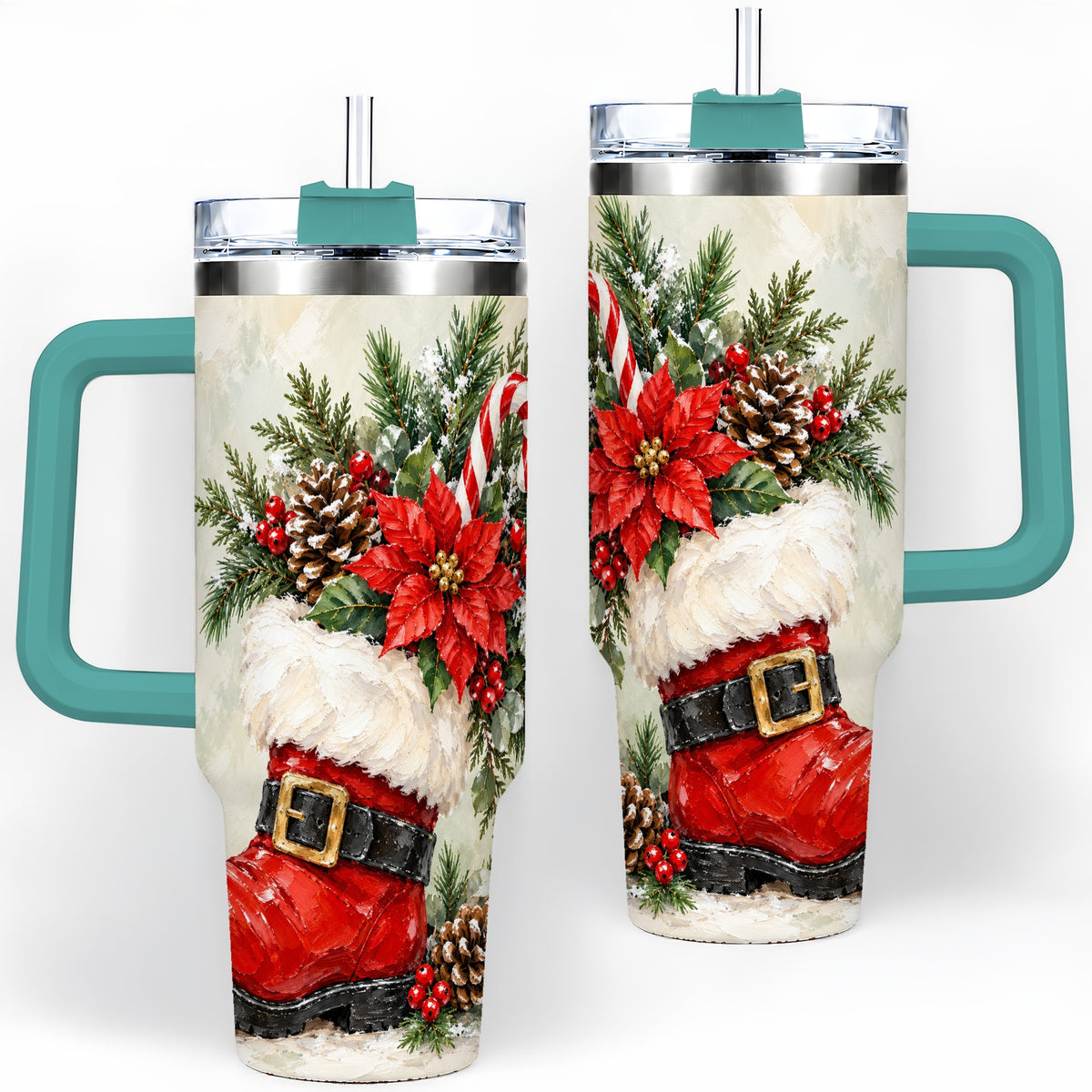 #pl[40oz|Green] Santa Boot Christmas Tumbler, 40oz Stainless Steel Festive Drinkware