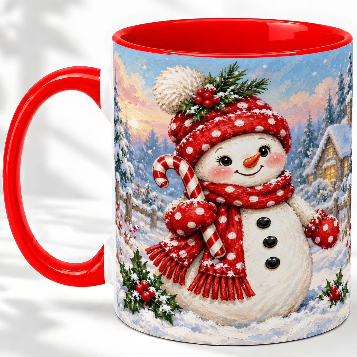 Cute Christmas Snowman Accent Mug, Ceramic Winter Coffee Cup
