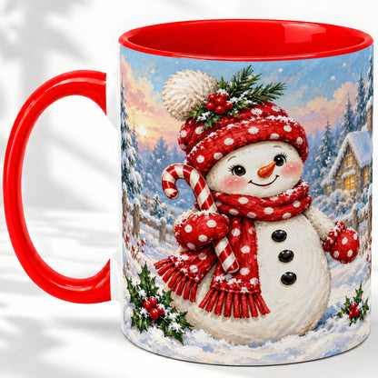 Cute Christmas Snowman Accent Mug, Ceramic Winter Coffee Cup