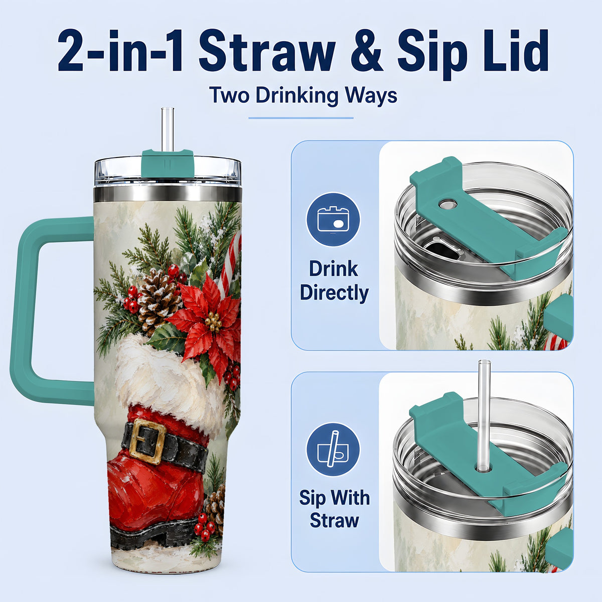 #pl[40oz|Green] Santa Boot Christmas Tumbler, 40oz Stainless Steel Festive Drinkware