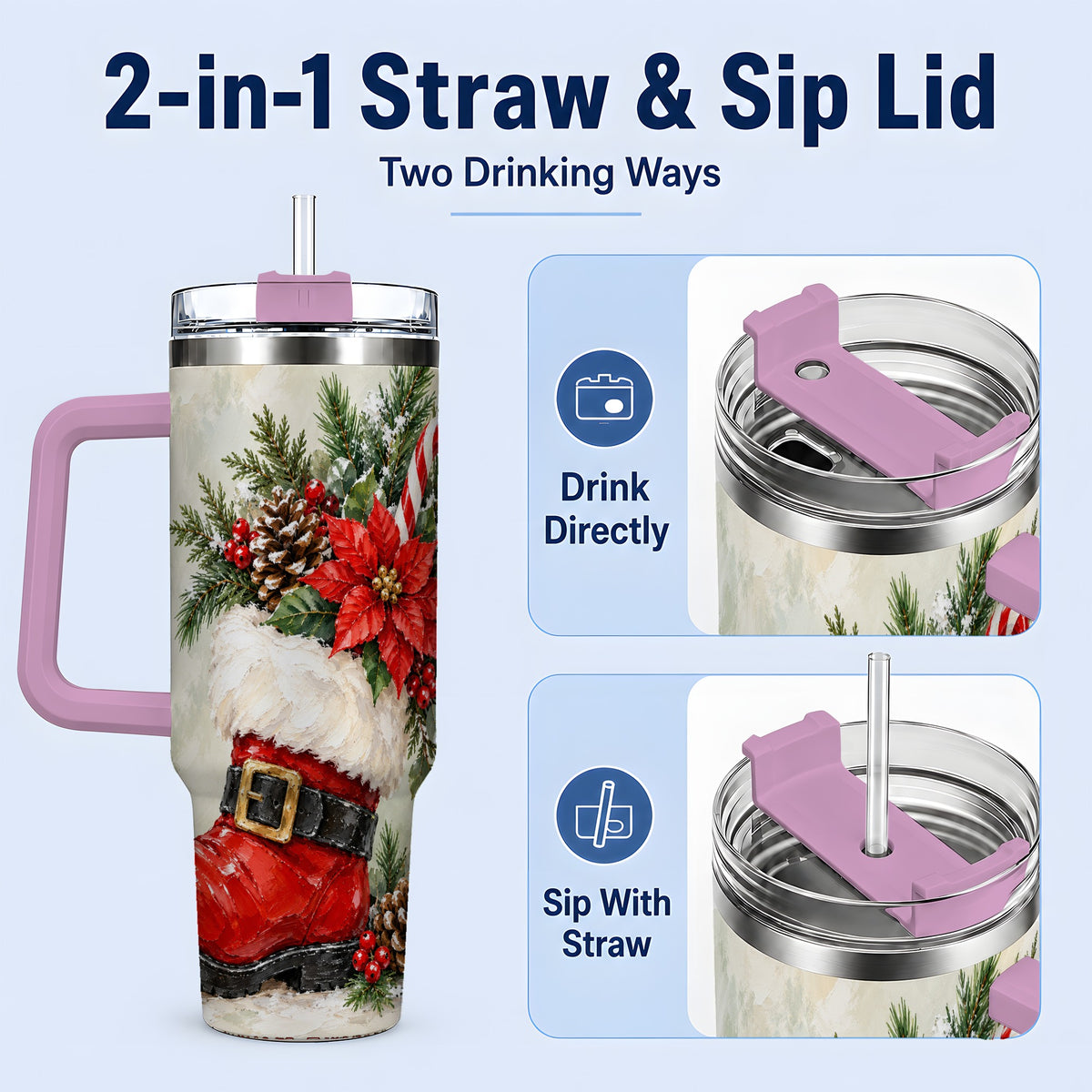 #pl[40oz|Pink] Santa Boot Christmas Tumbler, 40oz Stainless Steel Festive Drinkware
