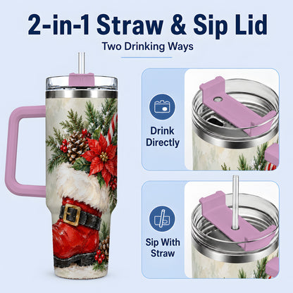 #pl[40oz|Pink] Santa Boot Christmas Tumbler, 40oz Stainless Steel Festive Drinkware