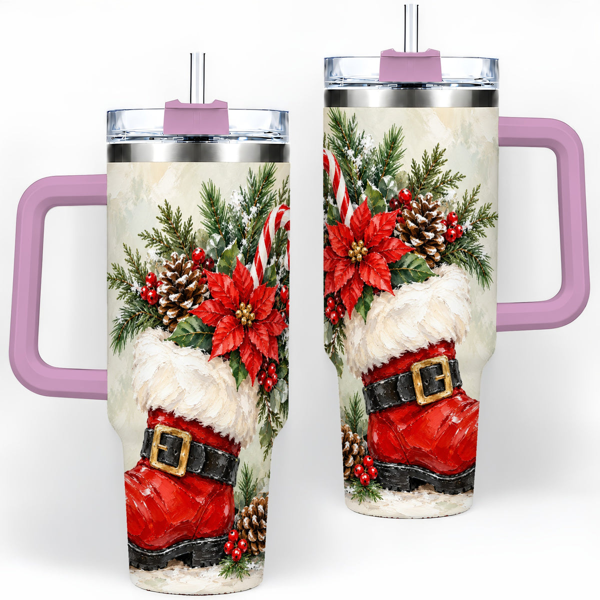 #pl[40oz|Pink] Santa Boot Christmas Tumbler, 40oz Stainless Steel Festive Drinkware