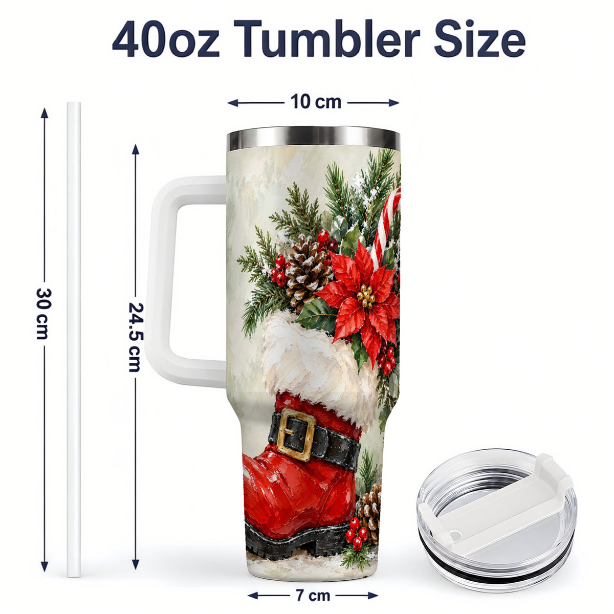 #pl[40oz|White] Santa Boot Christmas Tumbler, 40oz Stainless Steel Festive Drinkware