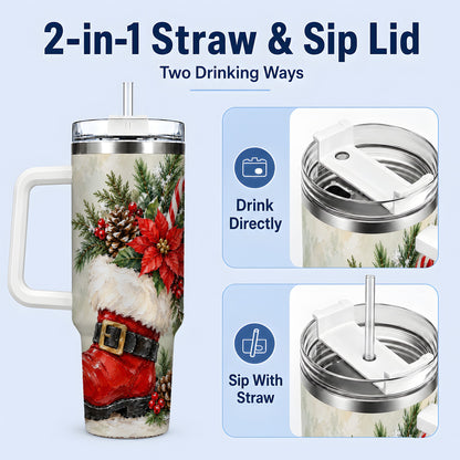 #pl[40oz|White] Santa Boot Christmas Tumbler, 40oz Stainless Steel Festive Drinkware