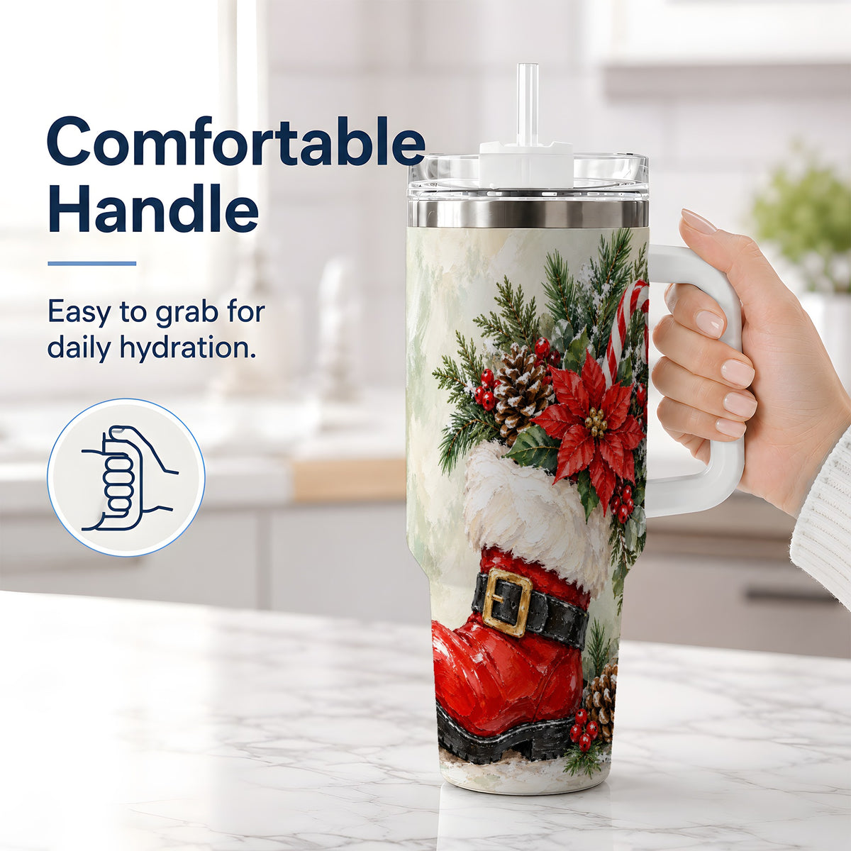 #pl[40oz|White] Santa Boot Christmas Tumbler, 40oz Stainless Steel Festive Drinkware