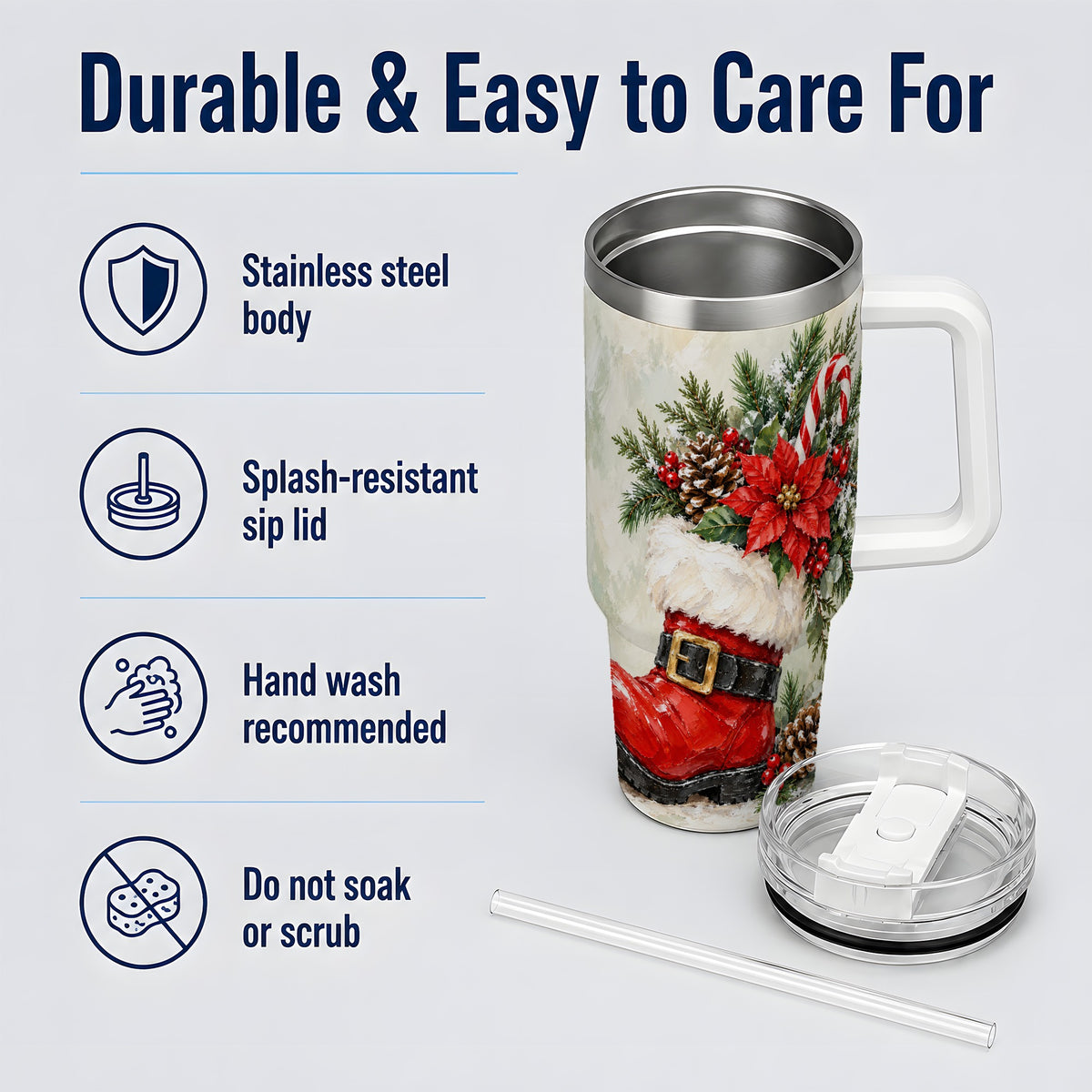 Santa Boot Christmas Tumbler, 40oz Stainless Steel Festive Drinkware