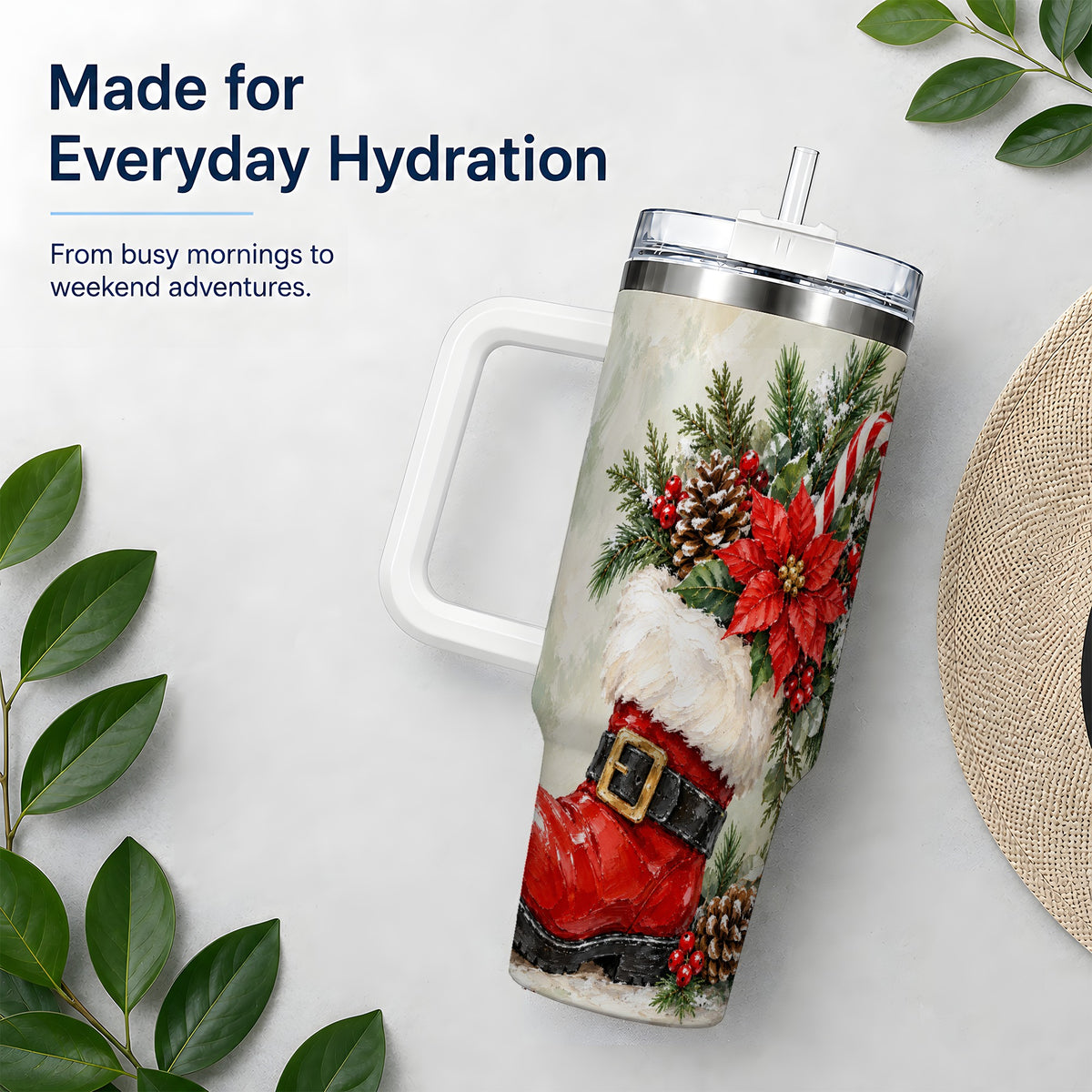 Santa Boot Christmas Tumbler, 40oz Stainless Steel Festive Drinkware