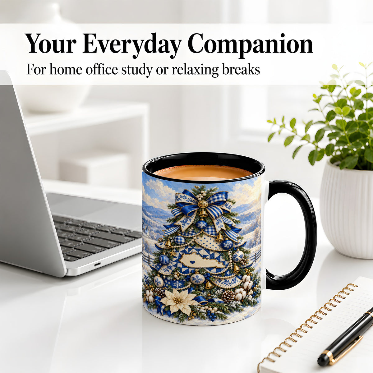 #pl[11oz|Black] Kentucky Christmas Tree Accent Mug, Ceramic Blue Holiday Coffee Cup