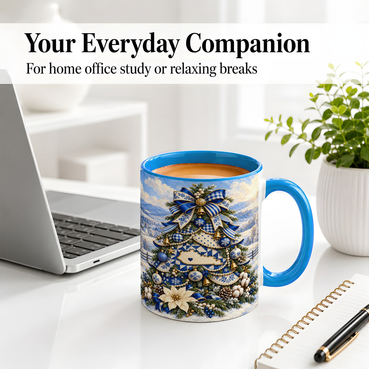 #pl[11oz|Blue] Kentucky Christmas Tree Accent Mug, Ceramic Blue Holiday Coffee Cup