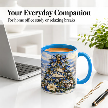 #pl[11oz|Blue] Kentucky Christmas Tree Accent Mug, Ceramic Blue Holiday Coffee Cup
