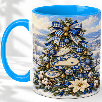 #pl[11oz|Blue] Kentucky Christmas Tree Accent Mug, Ceramic Blue Holiday Coffee Cup