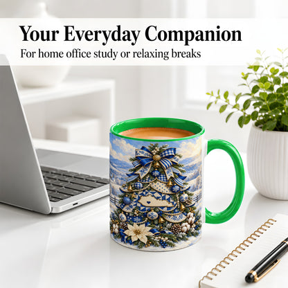 #pl[11oz|Green] Kentucky Christmas Tree Accent Mug, Ceramic Blue Holiday Coffee Cup