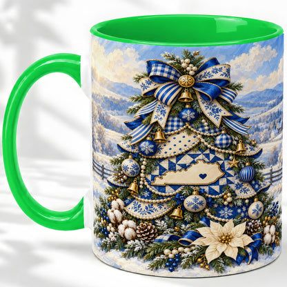 #pl[11oz|Green] Kentucky Christmas Tree Accent Mug, Ceramic Blue Holiday Coffee Cup