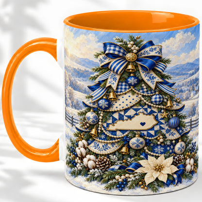 #pl[11oz|Orange] Kentucky Christmas Tree Accent Mug, Ceramic Blue Holiday Coffee Cup