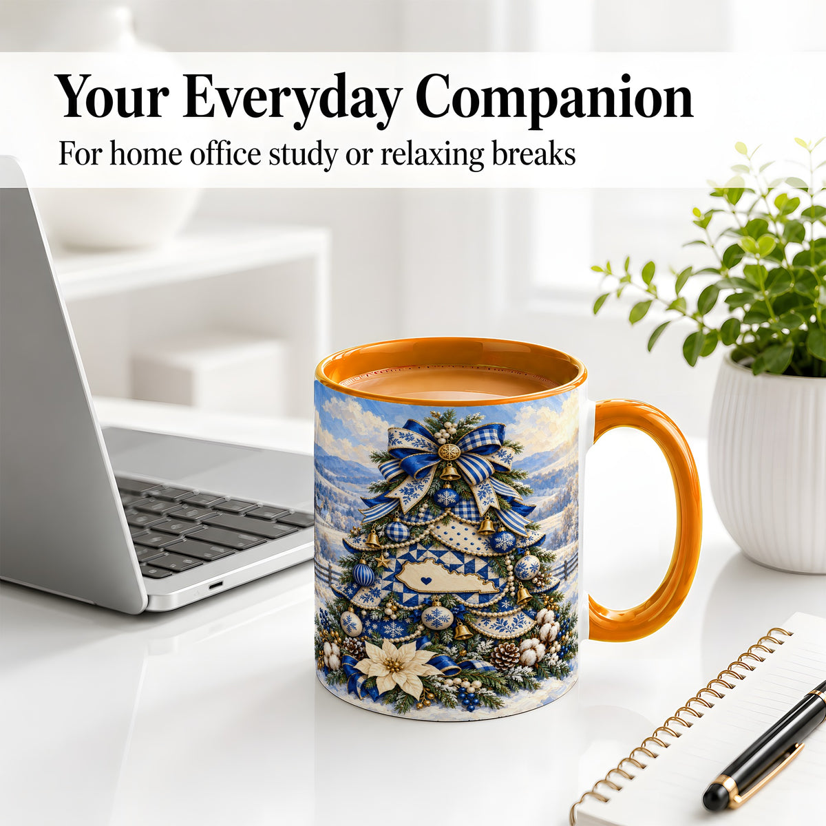 #pl[11oz|Orange] Kentucky Christmas Tree Accent Mug, Ceramic Blue Holiday Coffee Cup