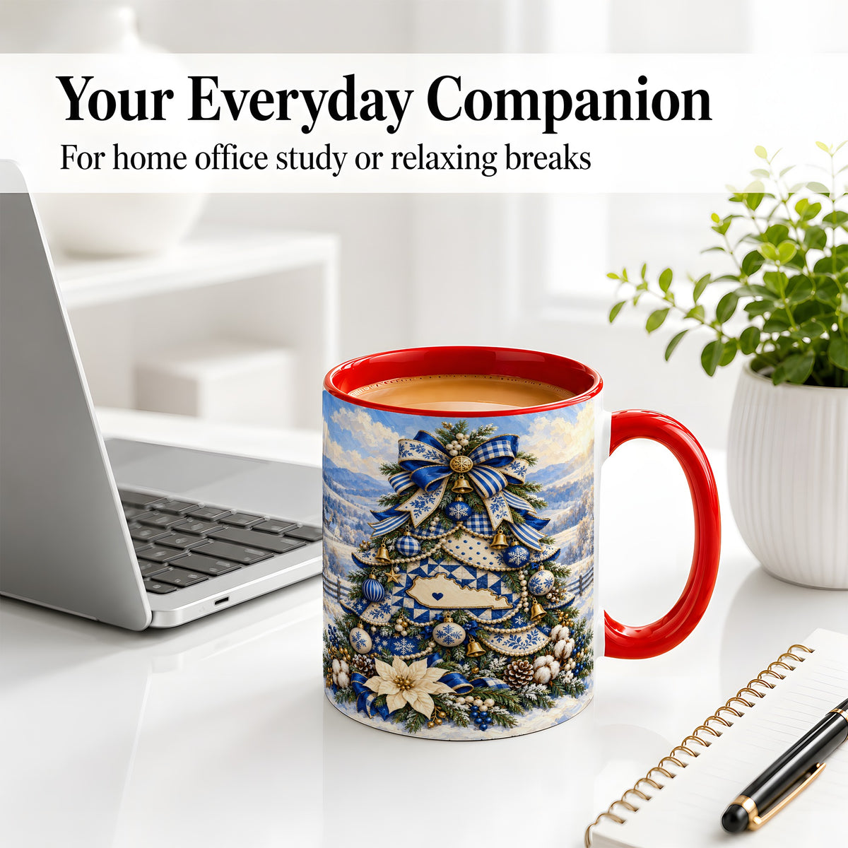 #pl[11oz|Red] Kentucky Christmas Tree Accent Mug, Ceramic Blue Holiday Coffee Cup