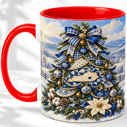 Kentucky Christmas Tree Accent Mug, Ceramic Blue Holiday Coffee Cup